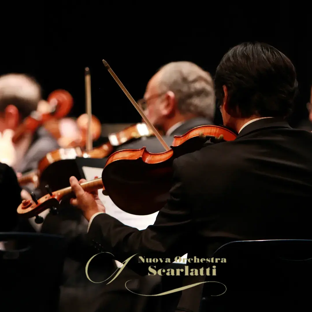 orchestra sinfonica durante il concerto vista di spalle